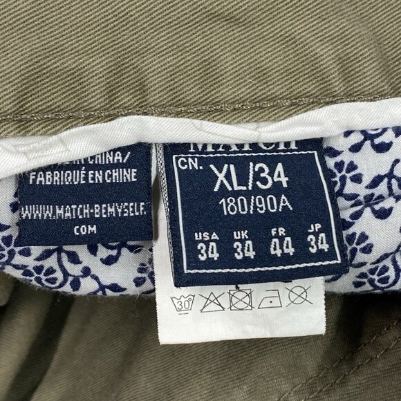 Matchstick Mens Sz XL/34 Olive Green Straight Leg Cotton Chino Pants 5 Pocket - Picture 6 of 8